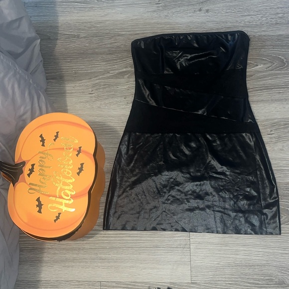 FAUX LEATHER DRESS W LACE - Picture 1 of 3